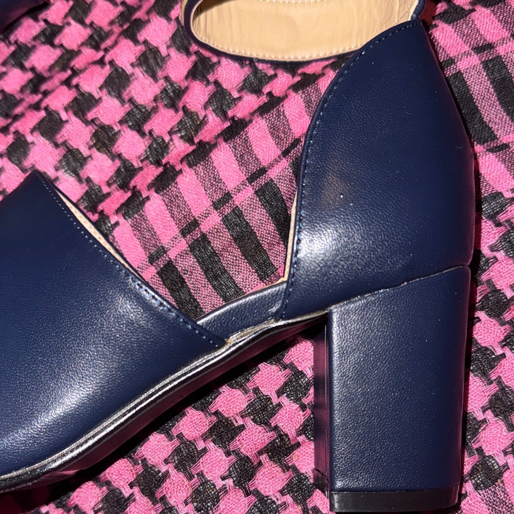 ASHRO Navy Blue Gold Shoes Womens Size 9 Chunky Heels Church Fancy Granny Style - Picture 6 of 13